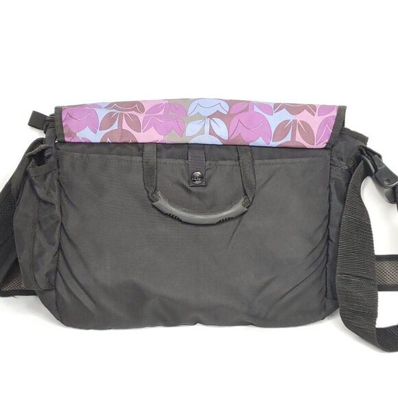 LL Bean Computer Messenger Bag Floral Black Purple Blue - Picture 4 of 9
